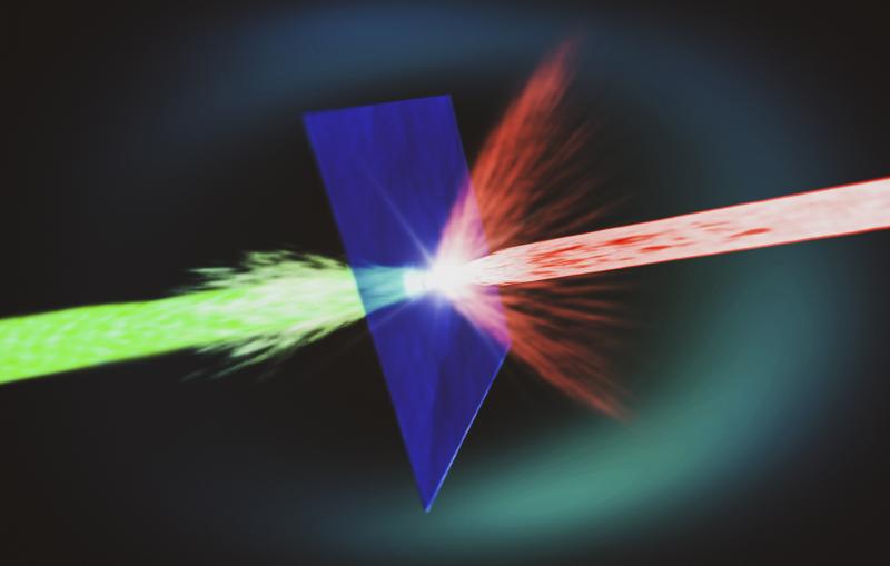 Graphic depiction of a laser beam going through a water target 