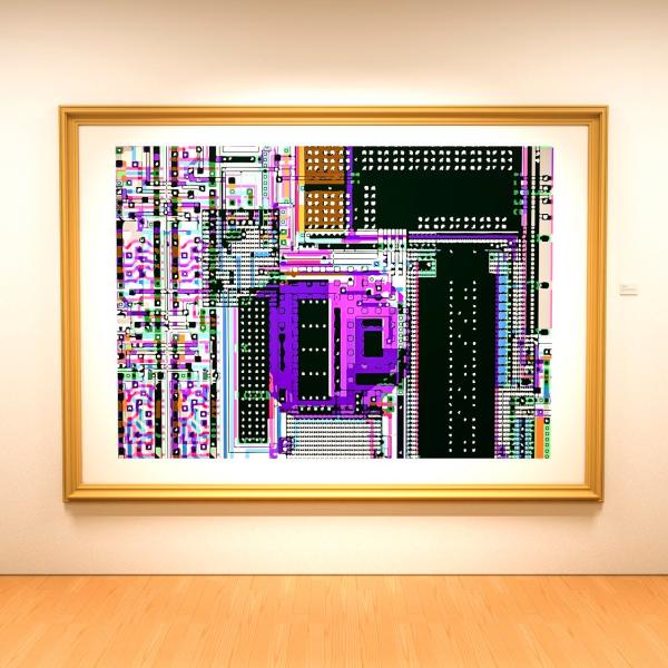 This illustration shows the layout of an application-specific integrated circuit, or ASIC, at an imaginary art exhibition.