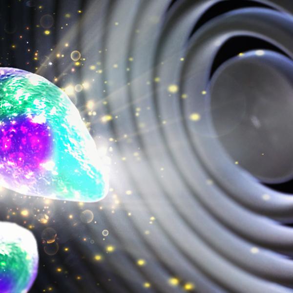 Illustration of battery electrode nanoparticles being imaged by X-rays 