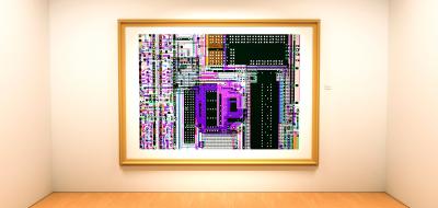 This illustration shows the layout of an application-specific integrated circuit, or ASIC, at an imaginary art exhibition.